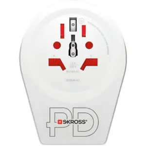 Adaptador de viagem Universal ➝ Schuko (tipo F) c/ 1x USB-A + 1x USB-C (20W)
