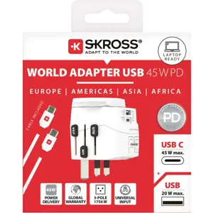 Adaptador de viagem Universal (c/ terra) [Combo] c/ 1x USB-A e 1x USB-C (45W)