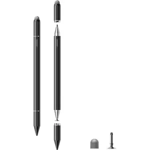 Caneta Stylus capacitiva 3-em-1 (disco de precisão + esferográfica + borracha touch) - Preto