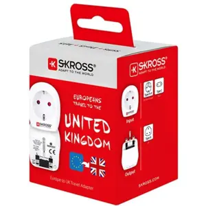 Adaptador de viagem Schuko (tipo F) ➝ UK (tipo G)