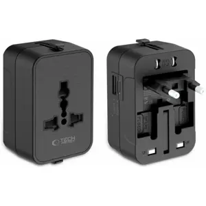 Adaptador de viagem Universal (s/ terra) c/ 1x USB-A + 1x USB-C (12W)