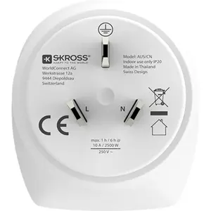 Adaptador de viagem Universal ➝ Schuko + Austrália/China [Combo]