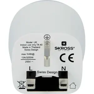 Adaptador de viagem Schuko (tipo F) ➝ UK (tipo G)
