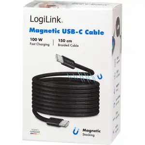 Cabo USB-C <-> USB-C PD 100W 480Mbps magnético - preto - 1.5 m